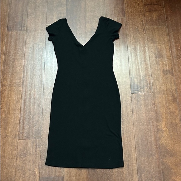 Papaya Ribbed Jersey Knit Bodycon Black Button-Front Dress, Size L - Picture 7 of 10